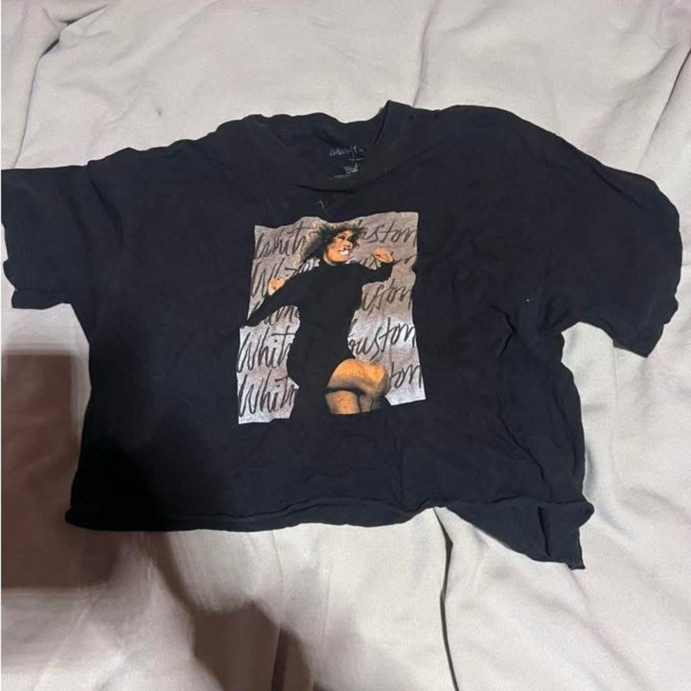Women’s  Whitney Houston Black Graphic T-Shirt cropped